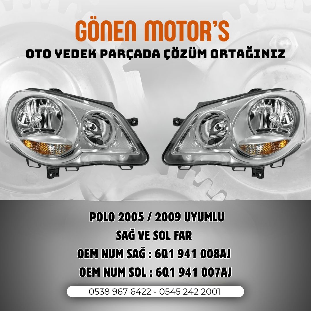 175 - 6Q1 941 007 & 6Q1 941 008 Polo 2005-2009 Sağ & Sol Far Seti | Volkswagen Polo 9N3 Uyumlu